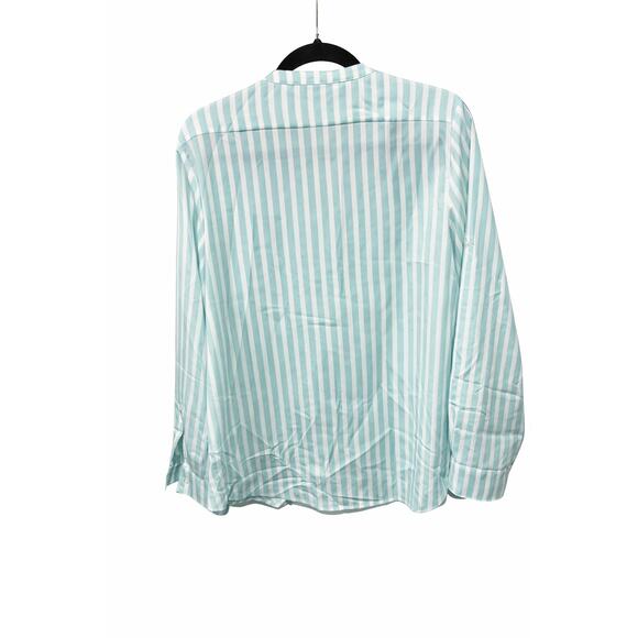 Calvin Klein Mint Stripe Minimalist modern Coastal Chic Blouse Large Button Down - Picture 4 of 7